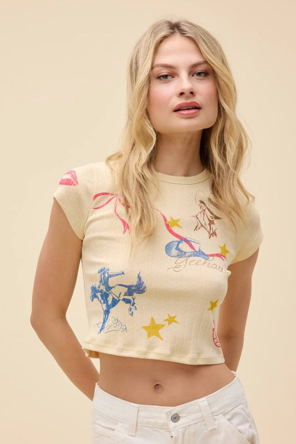 Western Flash Pointelle Tee- Better Yellow