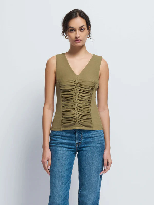 Tara V-Neck Tank- Capers Green