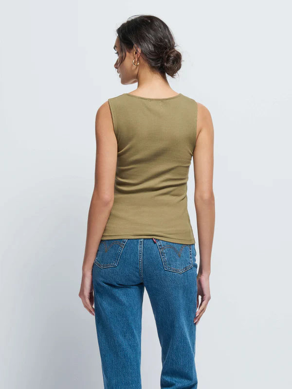 Tara V-Neck Tank- Capers Green