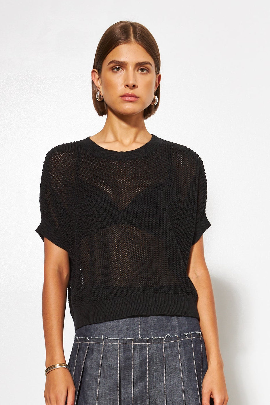 Emersyn Open Knit Sweater- Caviar