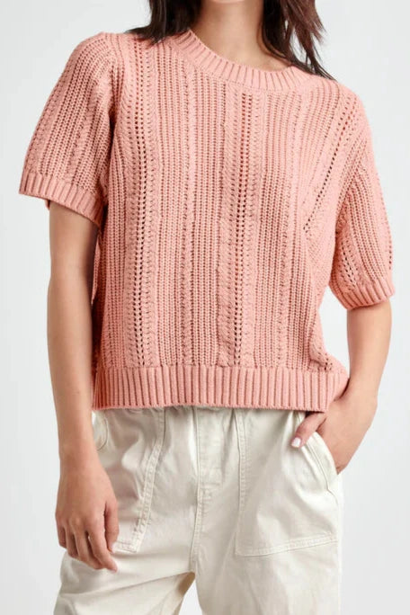 Lizzie Short Sleeve Sweater—Rose Heather