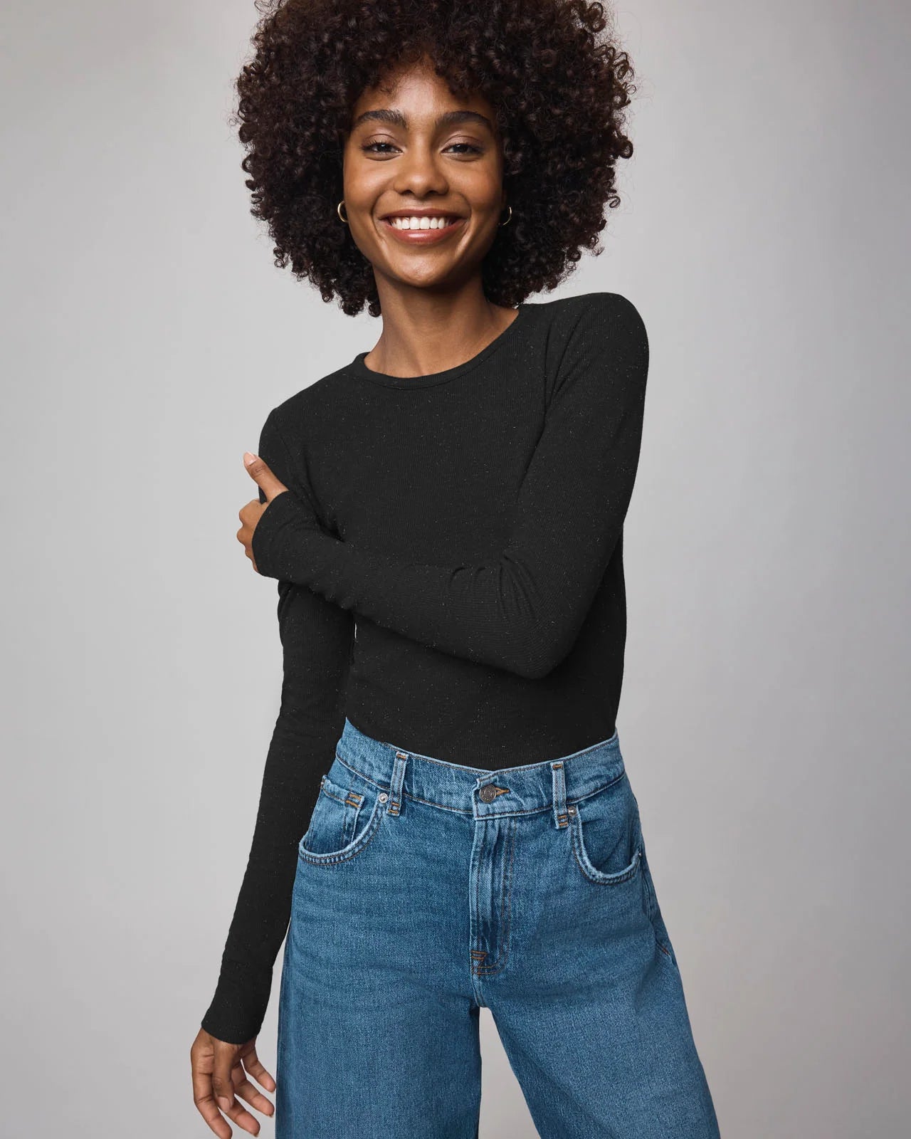 Isabella Shimmer Long Sleeve Tee- Black