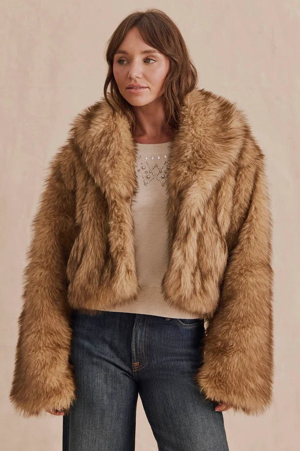 Lucianna Faux Fur Jacket in Brown