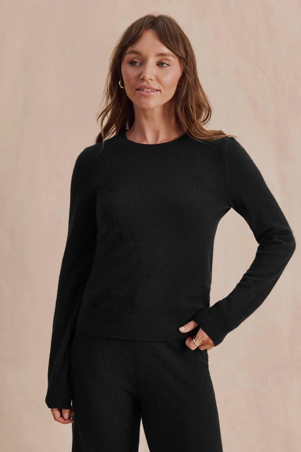 Tori Cashmere Crewneck Sweater in Black