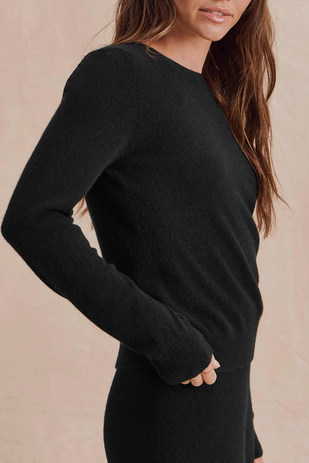 Tori Cashmere Crewneck Sweater in Black