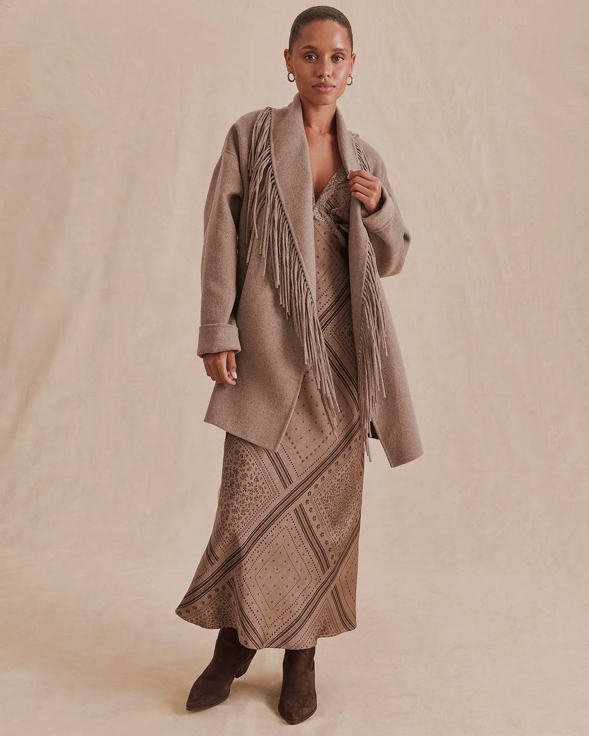 Sandra Fringe Jacket- Taupe Grey
