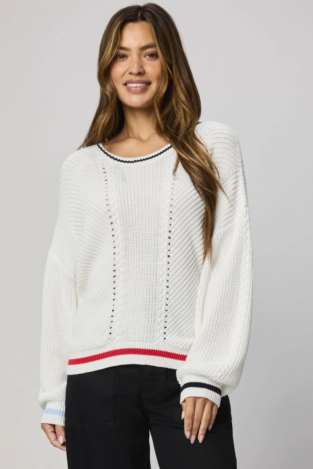 Vienna Tipped Sweater- White Multi
