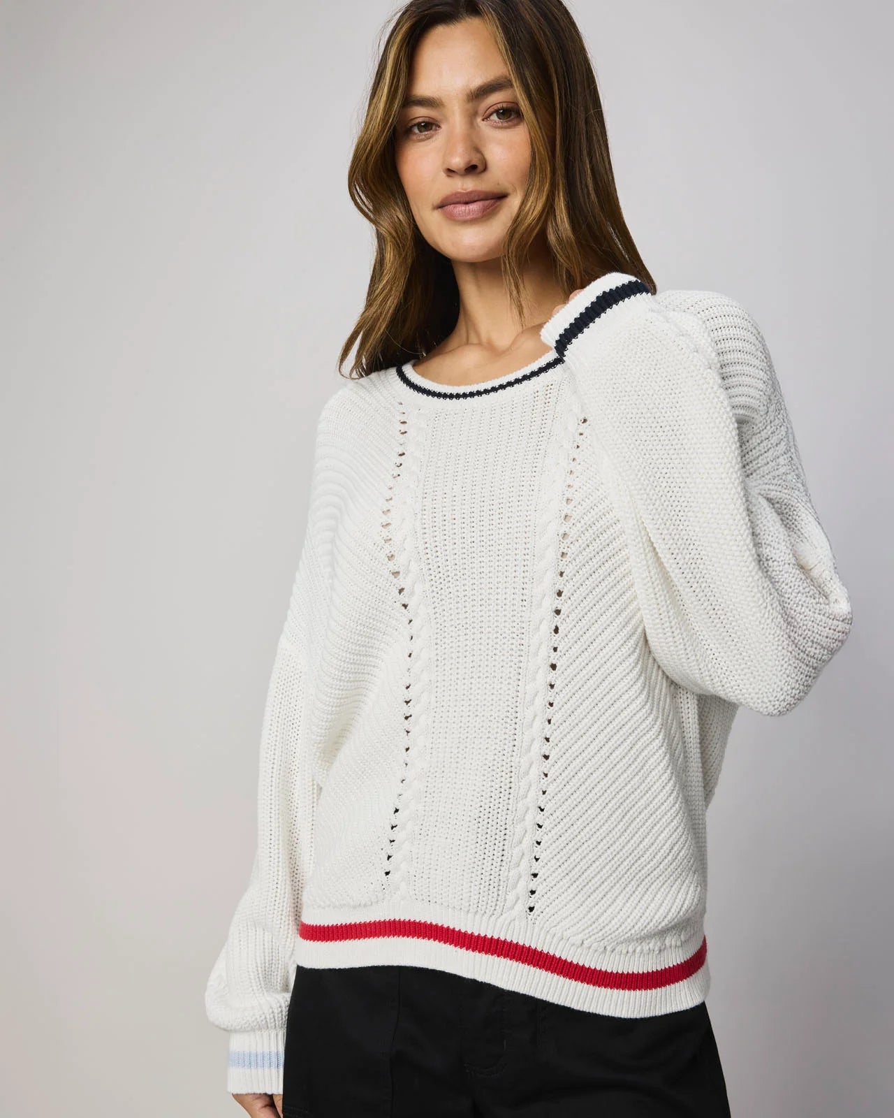 Vienna Tipped Sweater- White Multi