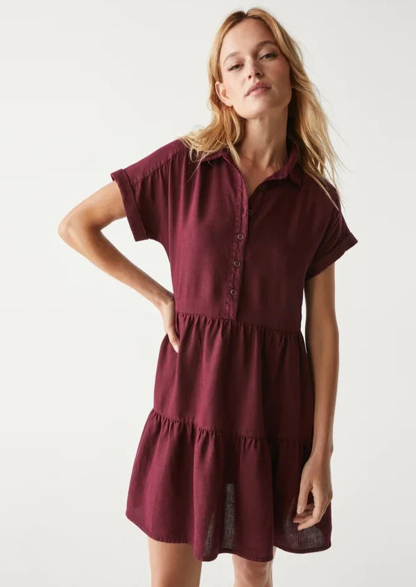 Greta Short Sleeve Tiered Dress- Plum