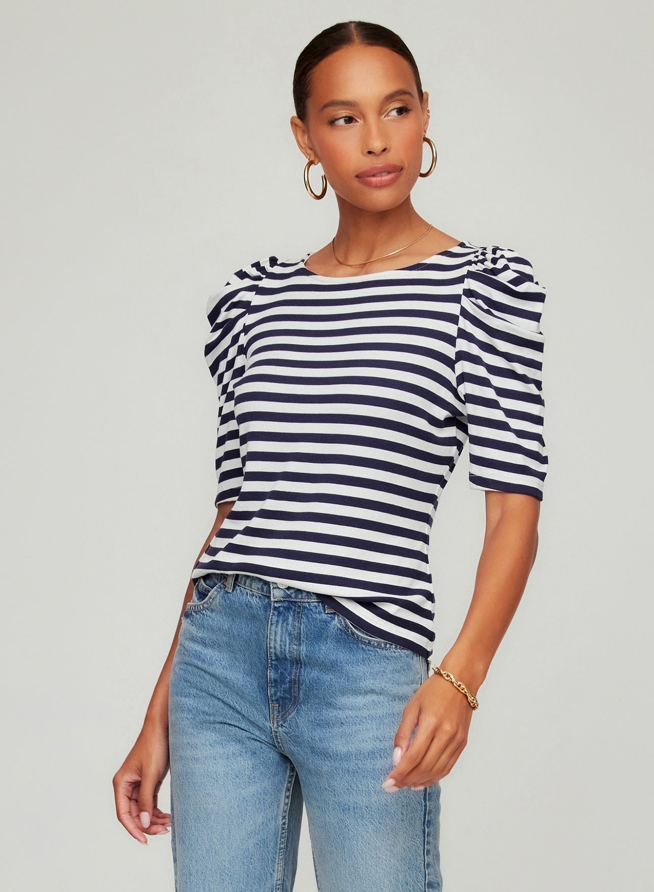 Marni Elbow Sleeve Top- Navy/White