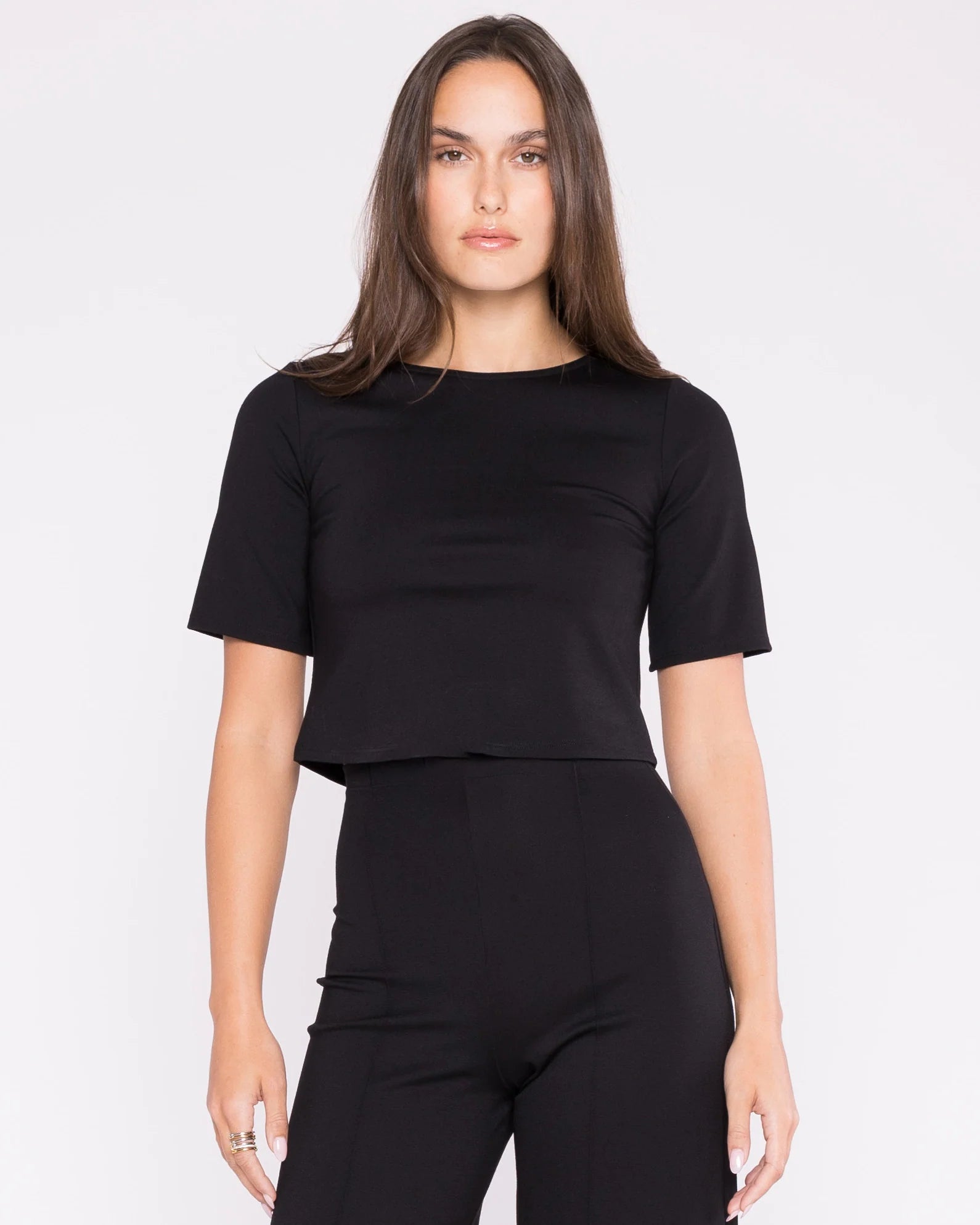 Ponte Short Sleeve Top- Black