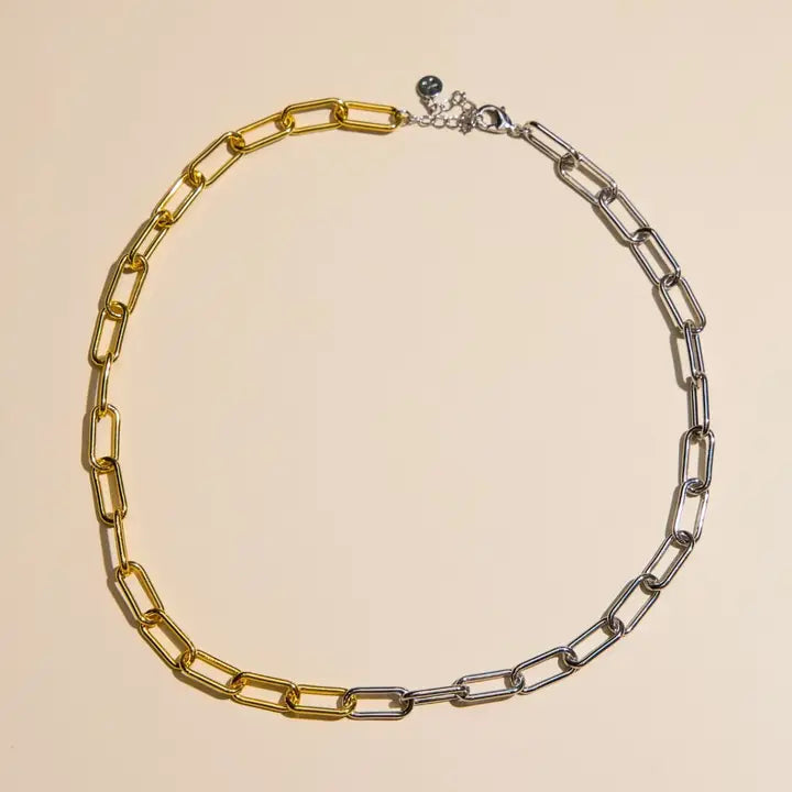 Mixed Metal Paper Clip Chain Necklace