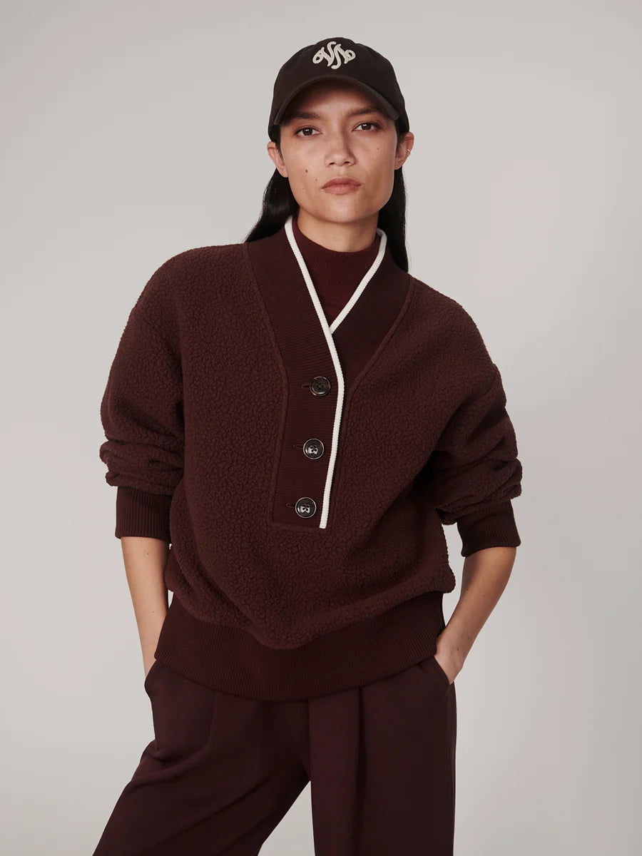 Brenna Button-Neck Fleece in Deep Mahogany