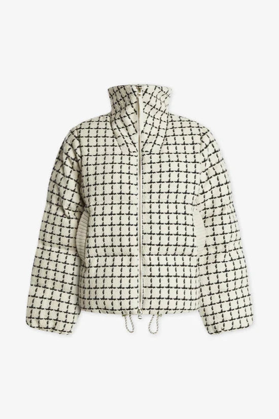 Eugene Check Short Puffer Coat- Egret Check