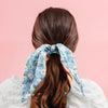 Aqua and Light Blue Floral Hair Tie Scarf