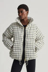 Eugene Check Short Puffer Coat- Egret Check
