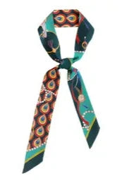 Peacock Silk Twilly Neck Bow- Teal