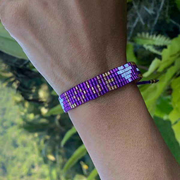 Seed Bead Love with Hearts Bracelet- Amethyst