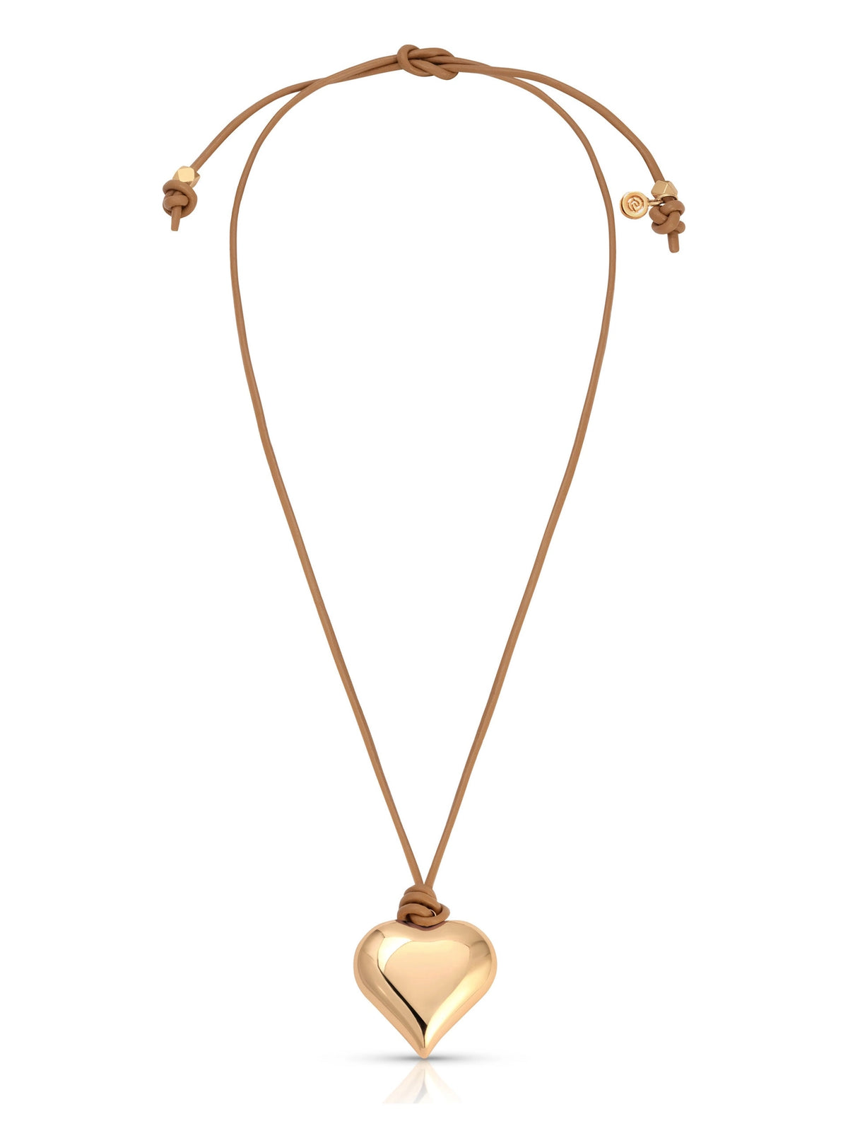 Heart Pendant Adjustable Cord Necklace in Tan