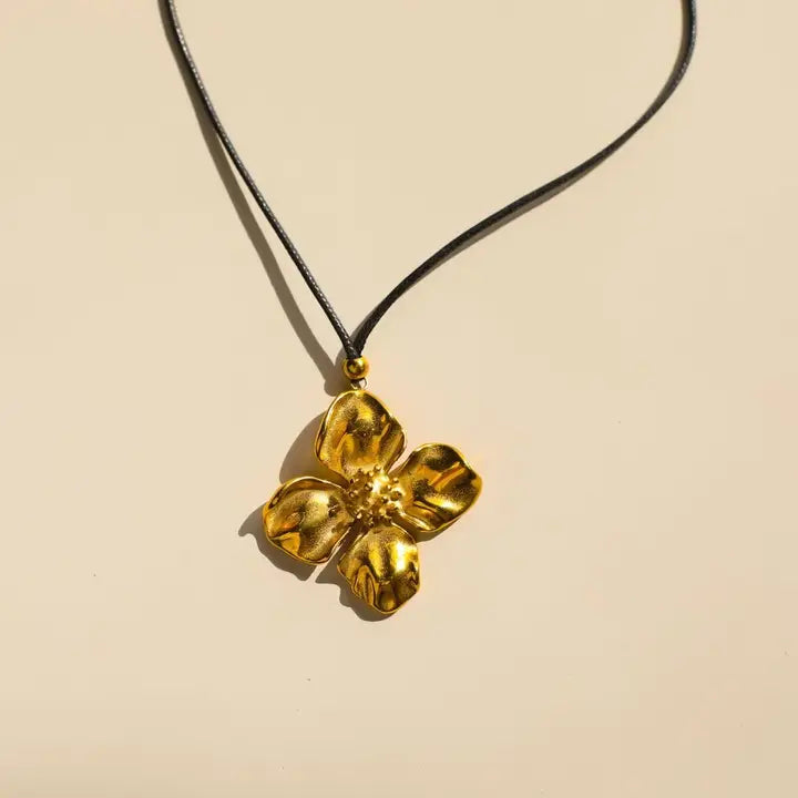 Flower Pendant Leather Cord Necklace
