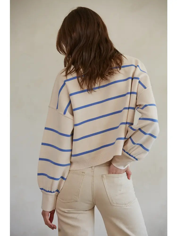 Stripe Crewneck Sweater- Blue/Oatmeal