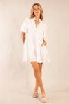 Smocked Eyelet Mini Dress—White