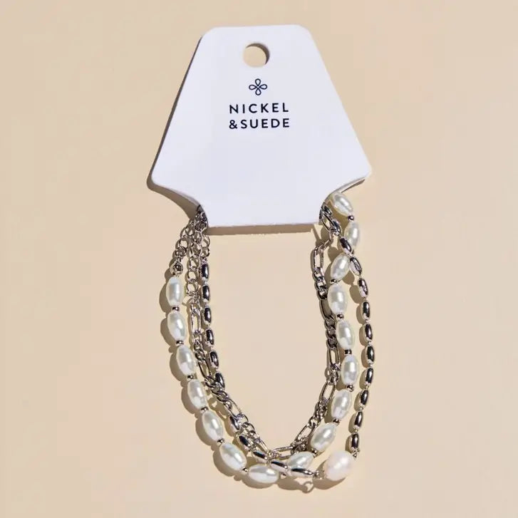 Silver Pearl Bracelet Stack Set