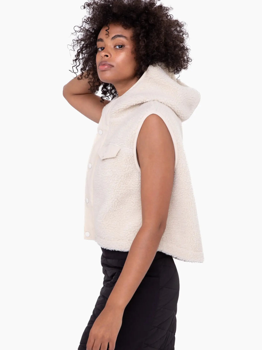 Sherpa Cropped Hoodie Vest- Natural