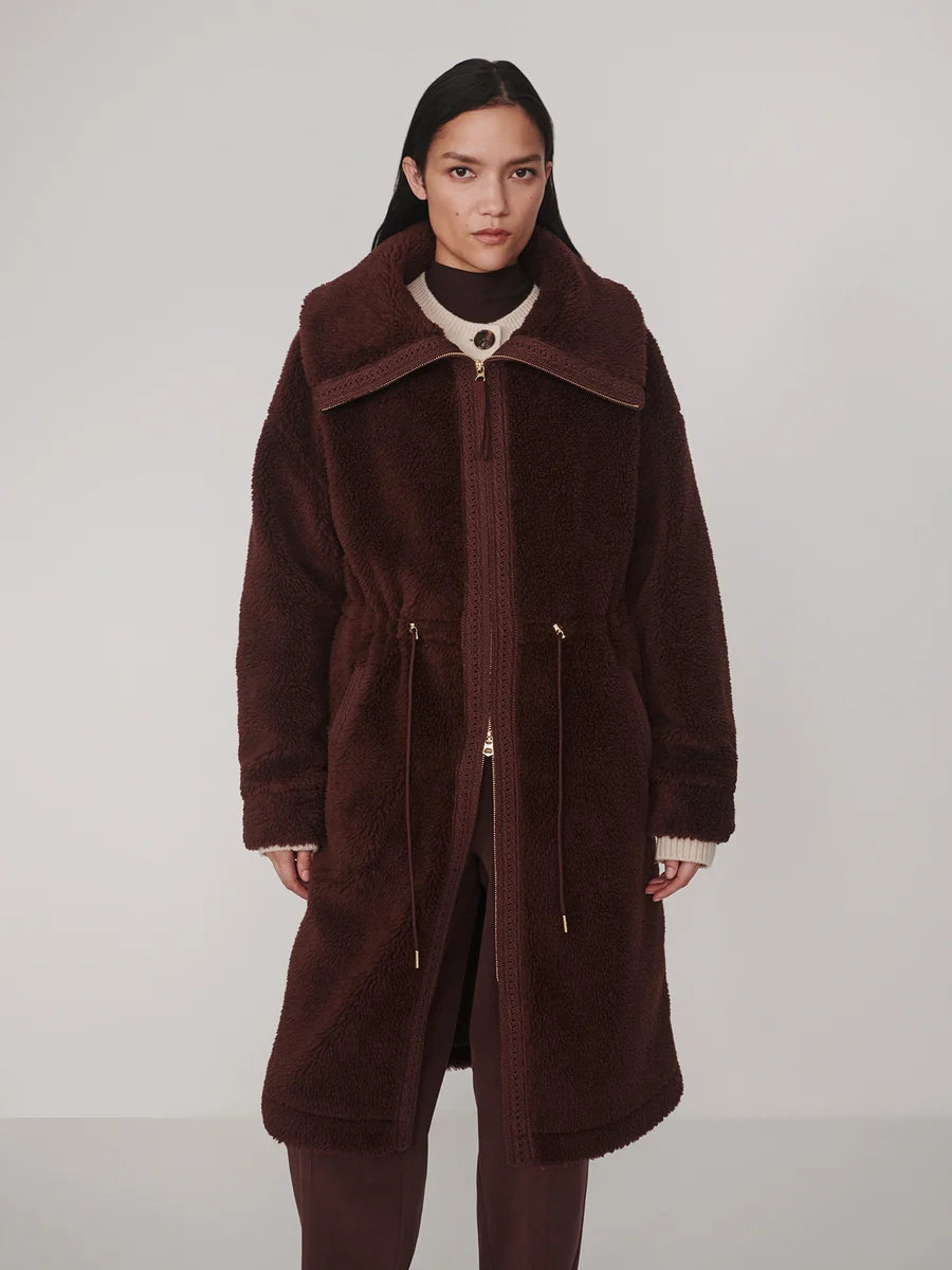 Bennet Long Sherpa Coat in Dark Chestnut
