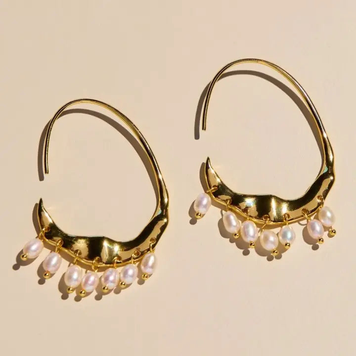 Gold Pearl Statement Hoop Earrings