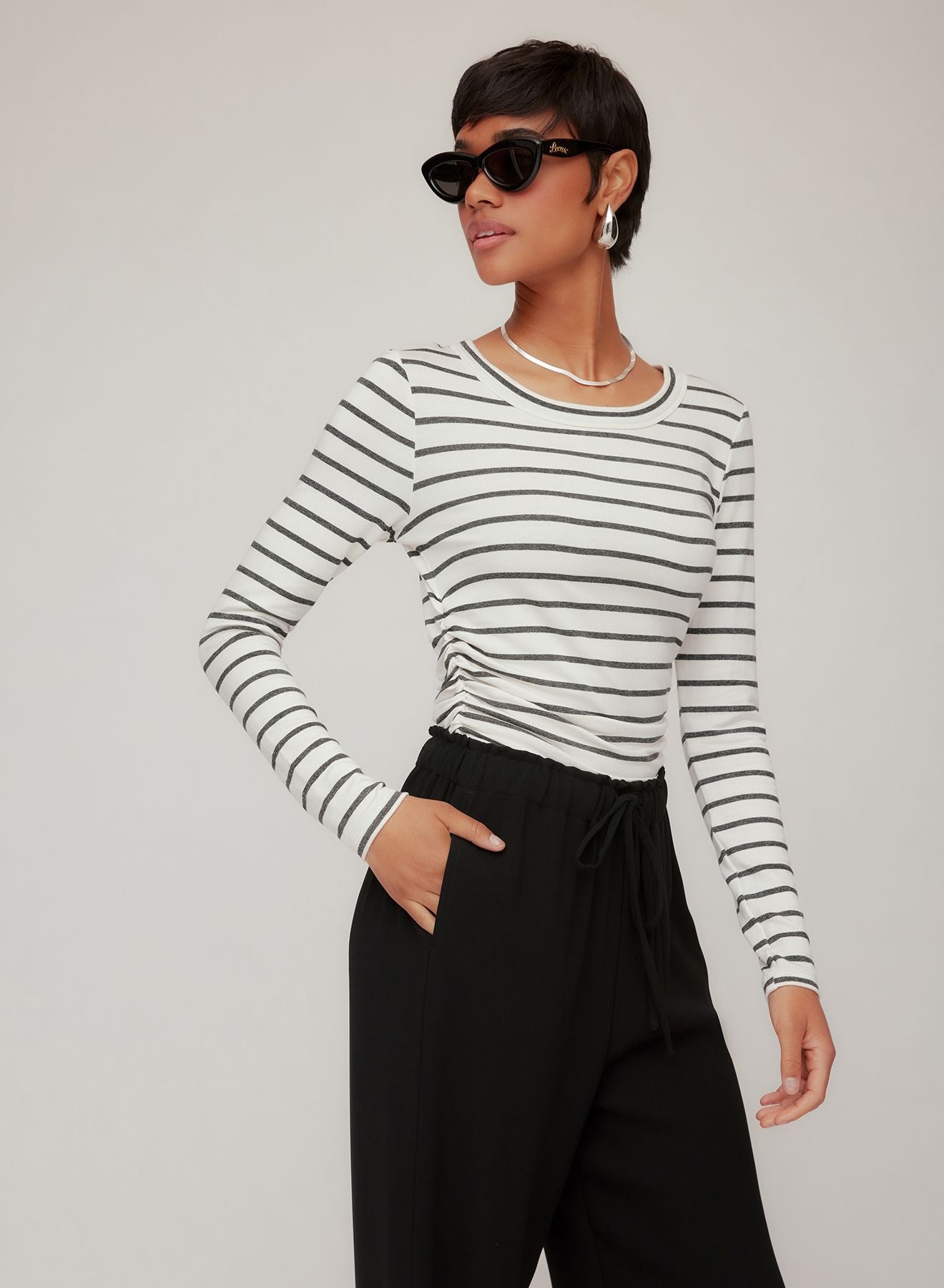 Steff Black Stripe Side Shirred Top- Stripe