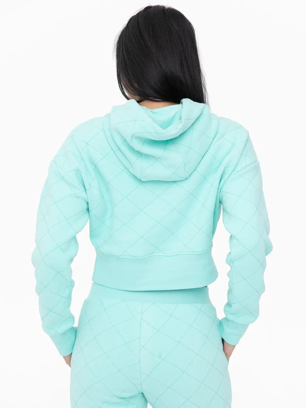 Quilted Drawstring Hoodie- Ice Green