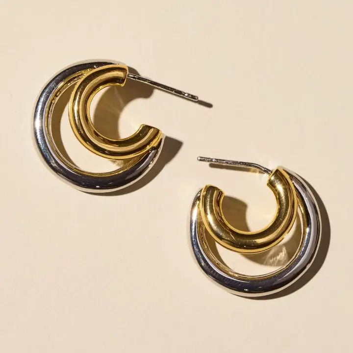 Mixed Metal Double Hoop Earrings