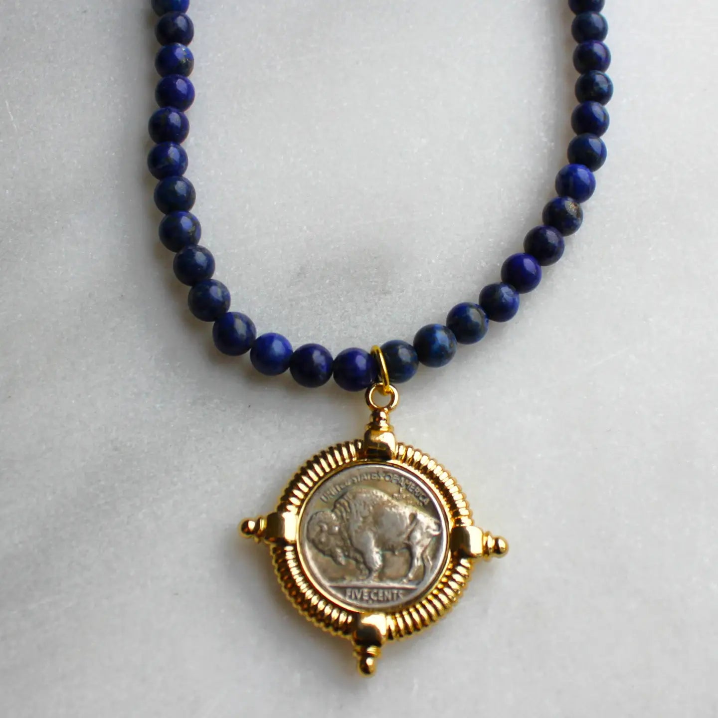 Buffalo Lapis Beaded Necklace