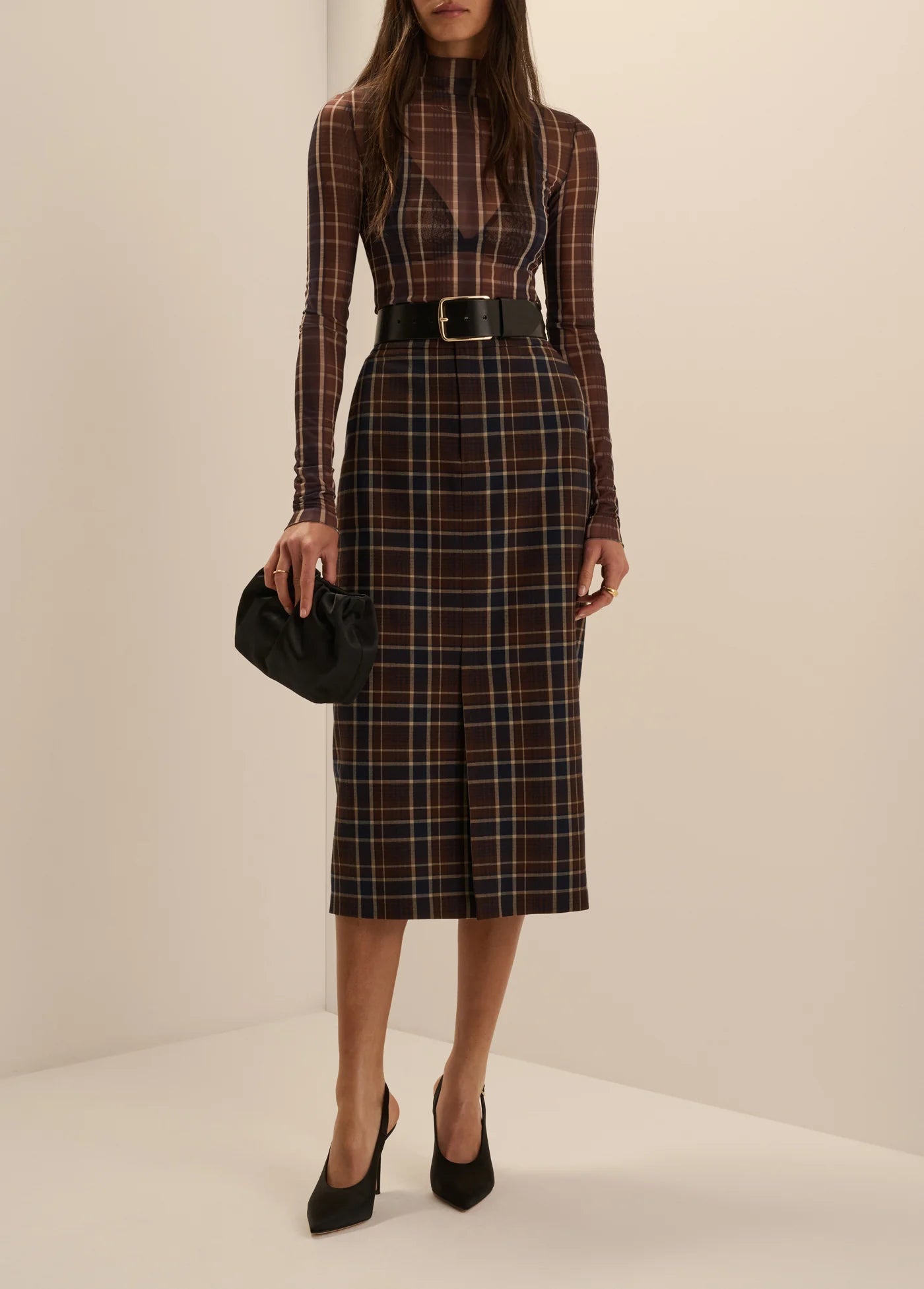 The Sheer Fantasy Top- Toffee Plaid