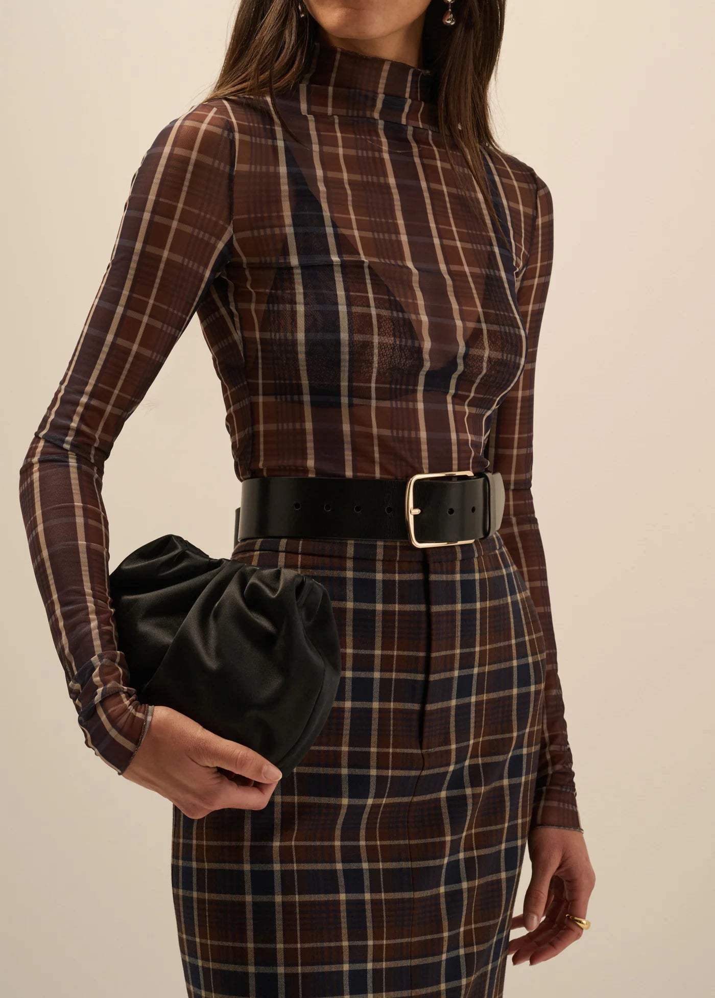 The Sheer Fantasy Top- Toffee Plaid