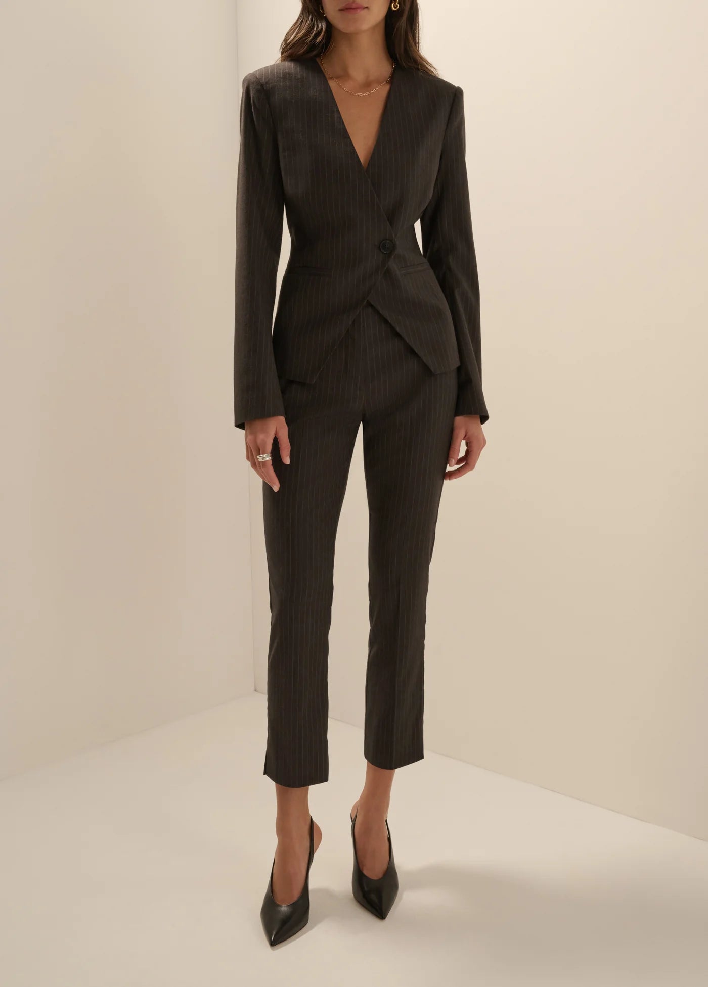 The Favorite Cigarette Pant- Espresso Pinstripe