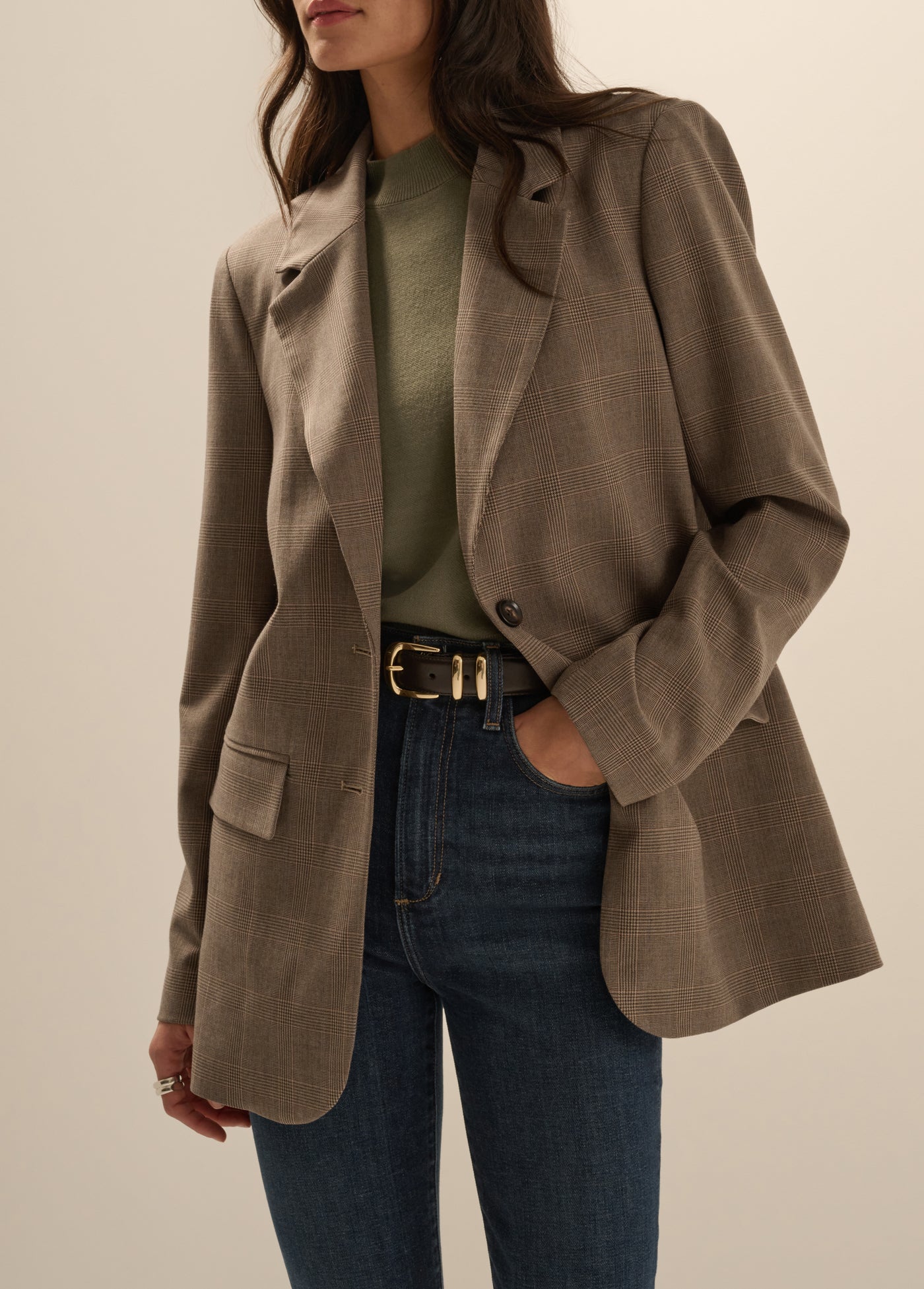 The Favorite Oversized Blazer- Java Plaid
