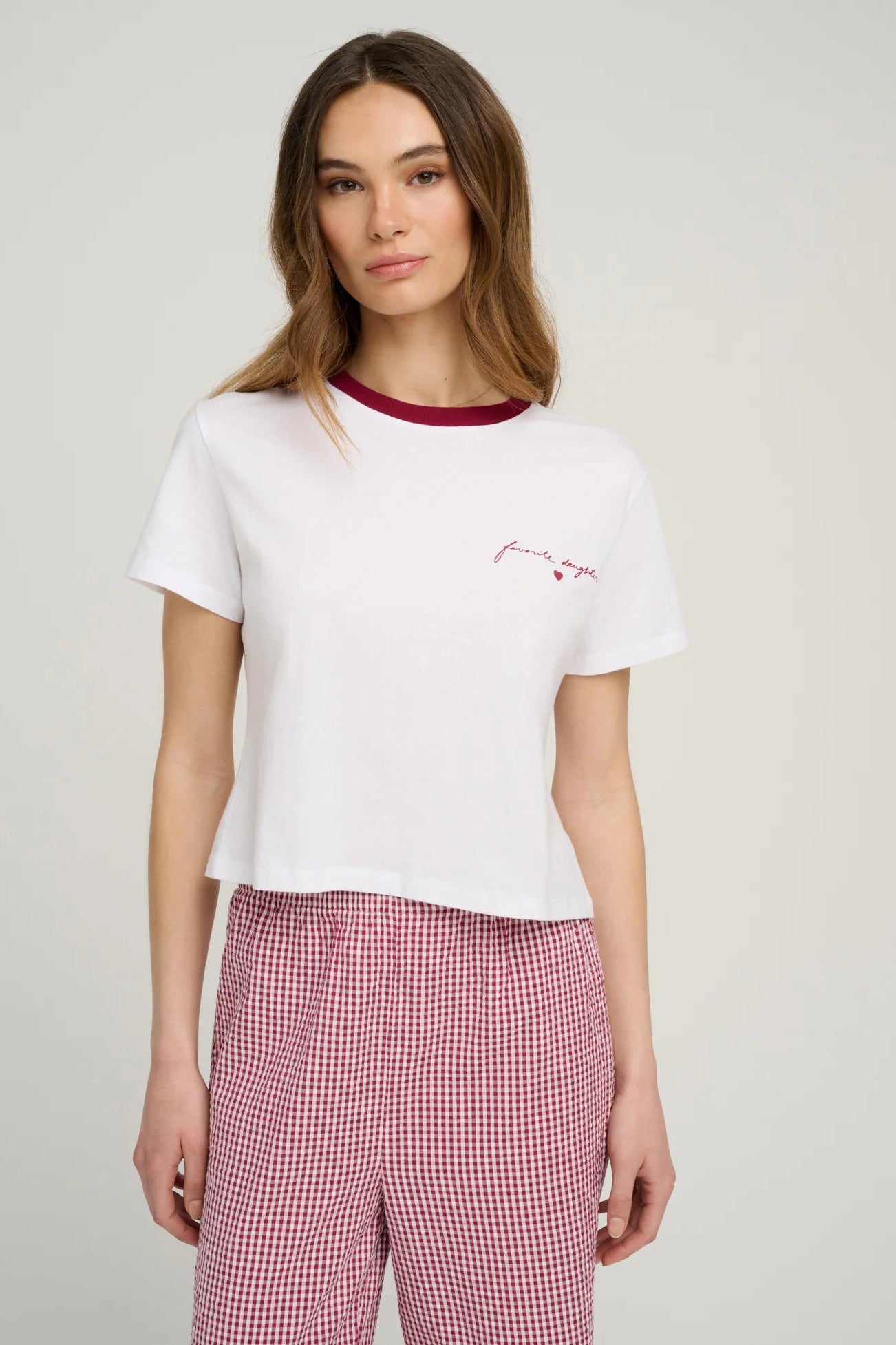 The Cropped Signature Chest Logo Tee- Off White Raspberry