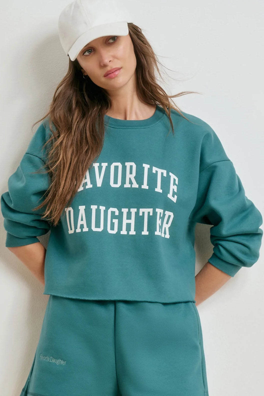 The Cropped Collegiate Sweatshirt- Emerald Off White