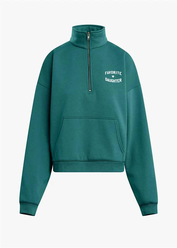 The Favorite Daughter Half Zip Sweatshirt- Emerald/Off White