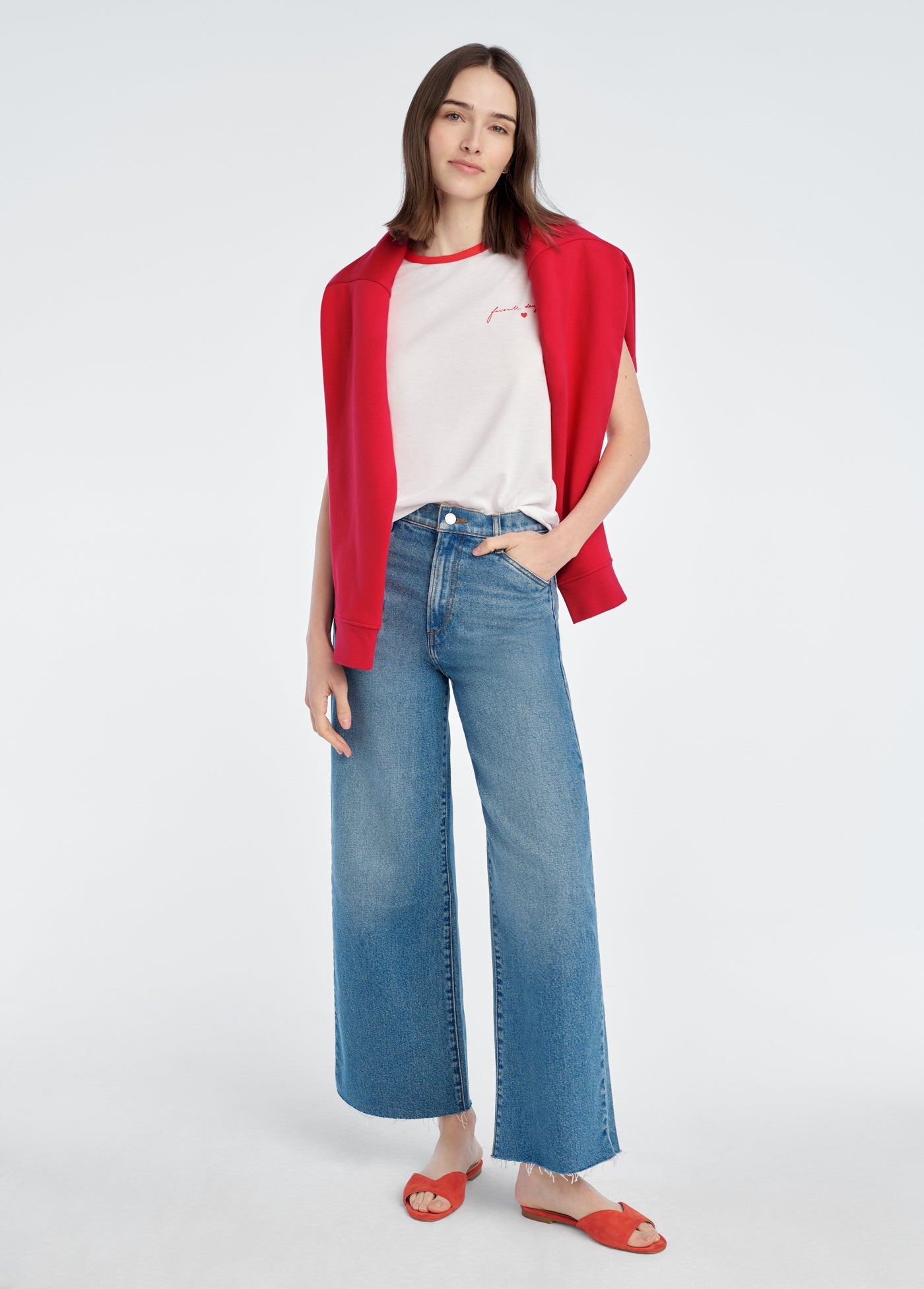 The Signature Chest Logo Ringer Tee- White/Rouge Red