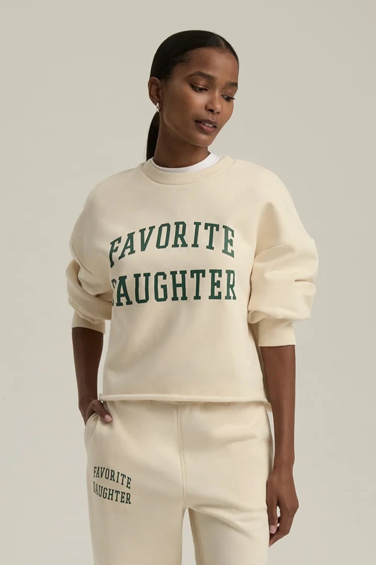 The Cropped Collegiate Sweatshirt- Gardenia Emerald