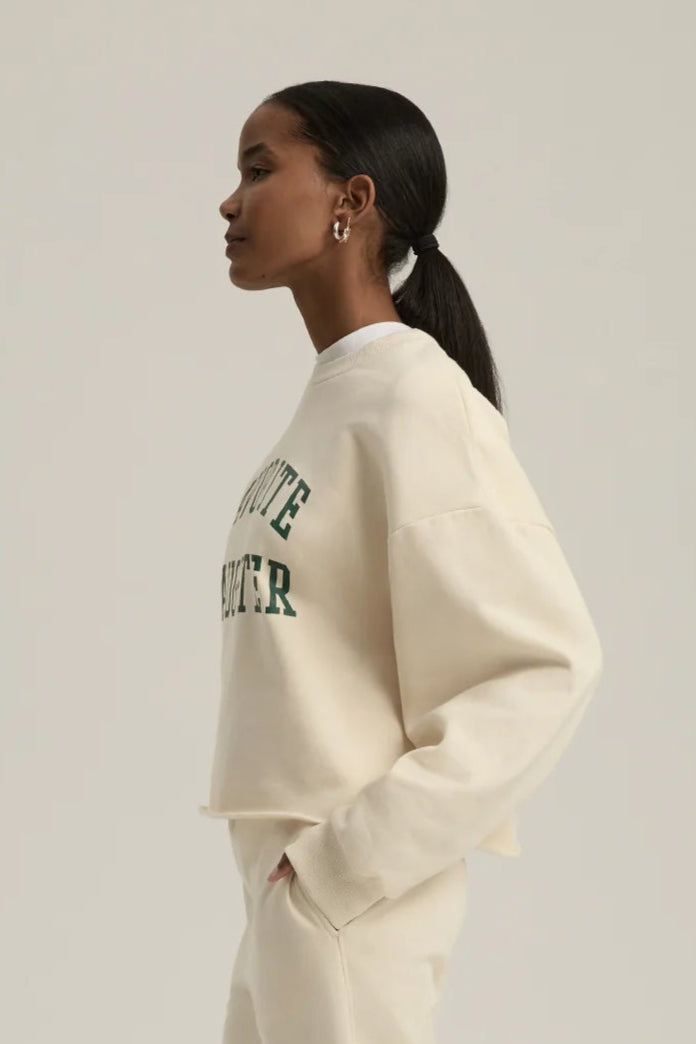 The Cropped Collegiate Sweatshirt- Gardenia Emerald