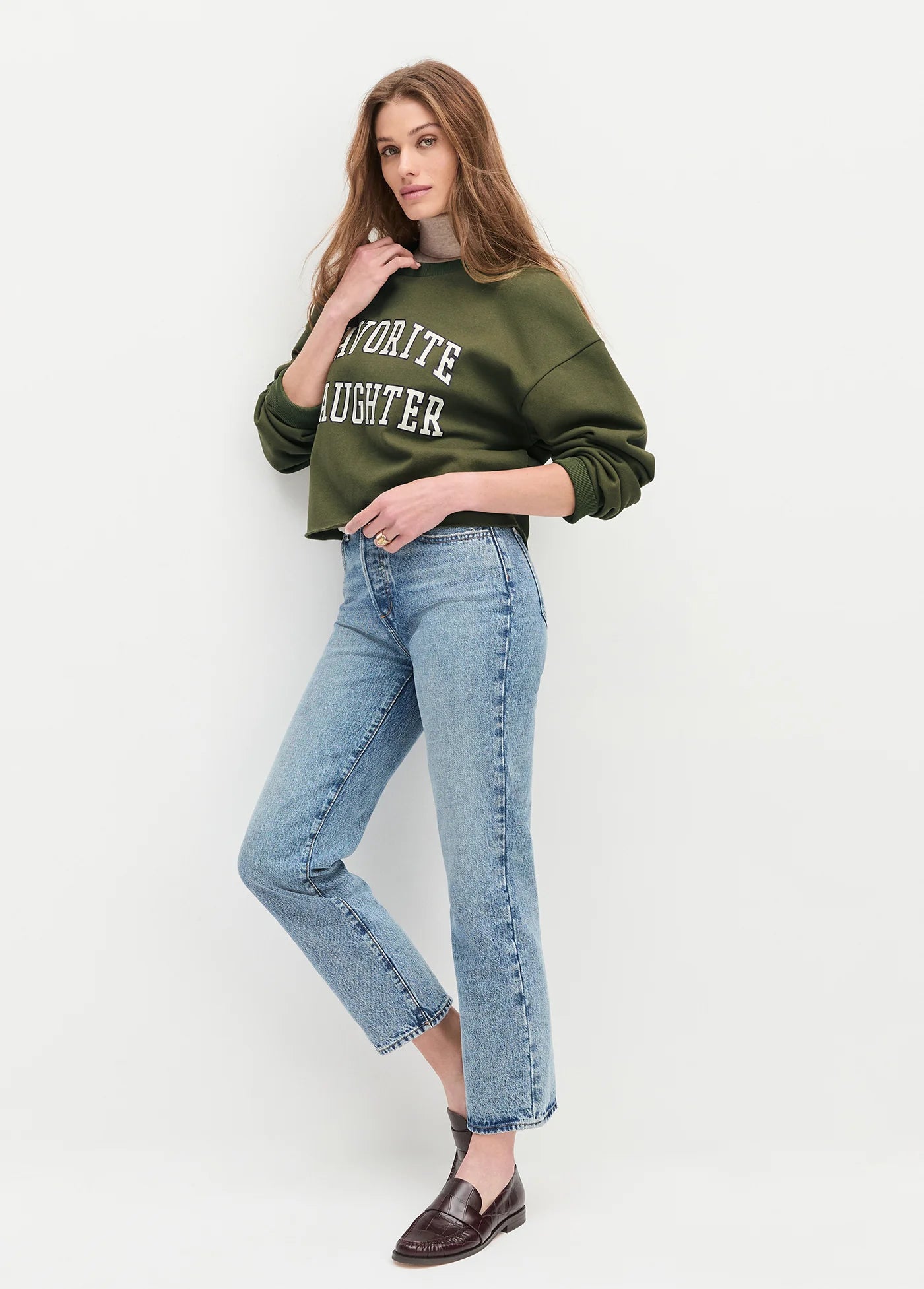 Cropped Collegiate Sweatshirt- Smoketree/Gardenia