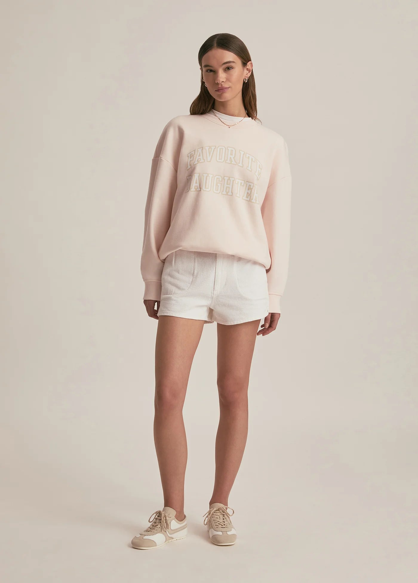 The Collegiate Sweatshirt- Rosewater Snow/White