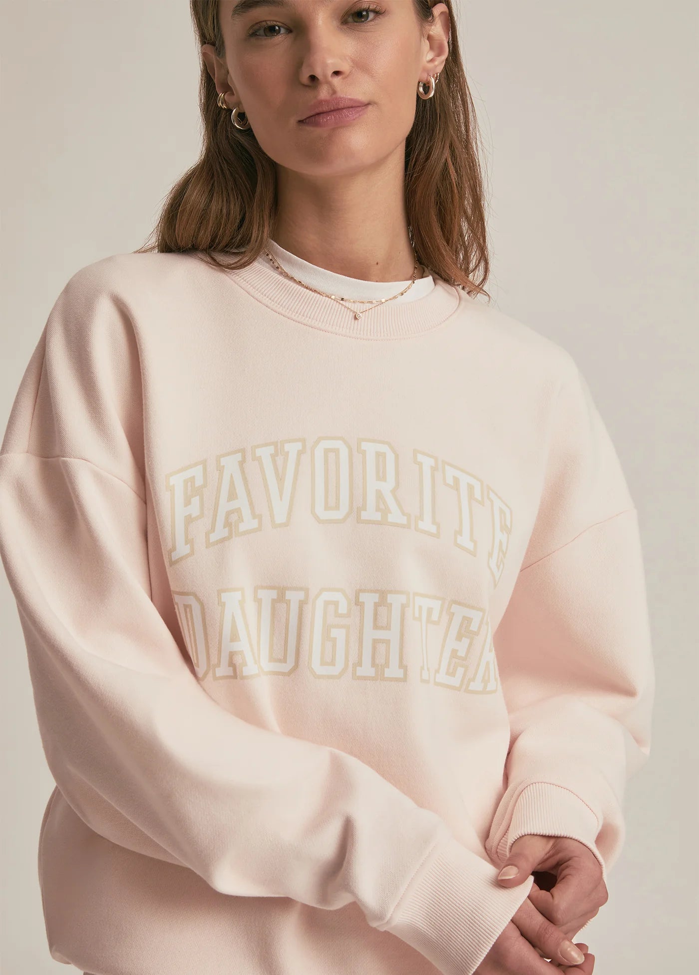 The Collegiate Sweatshirt- Rosewater Snow/White