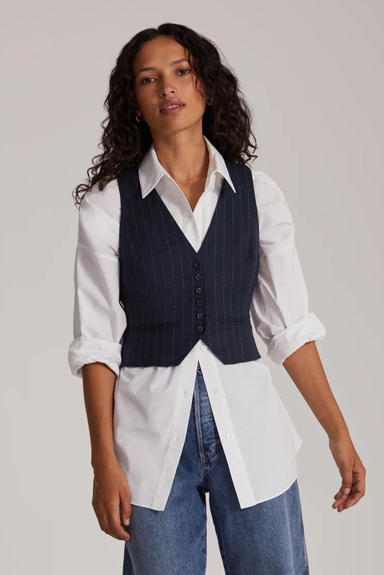 The Favorite Vest- Navy Pinstripe