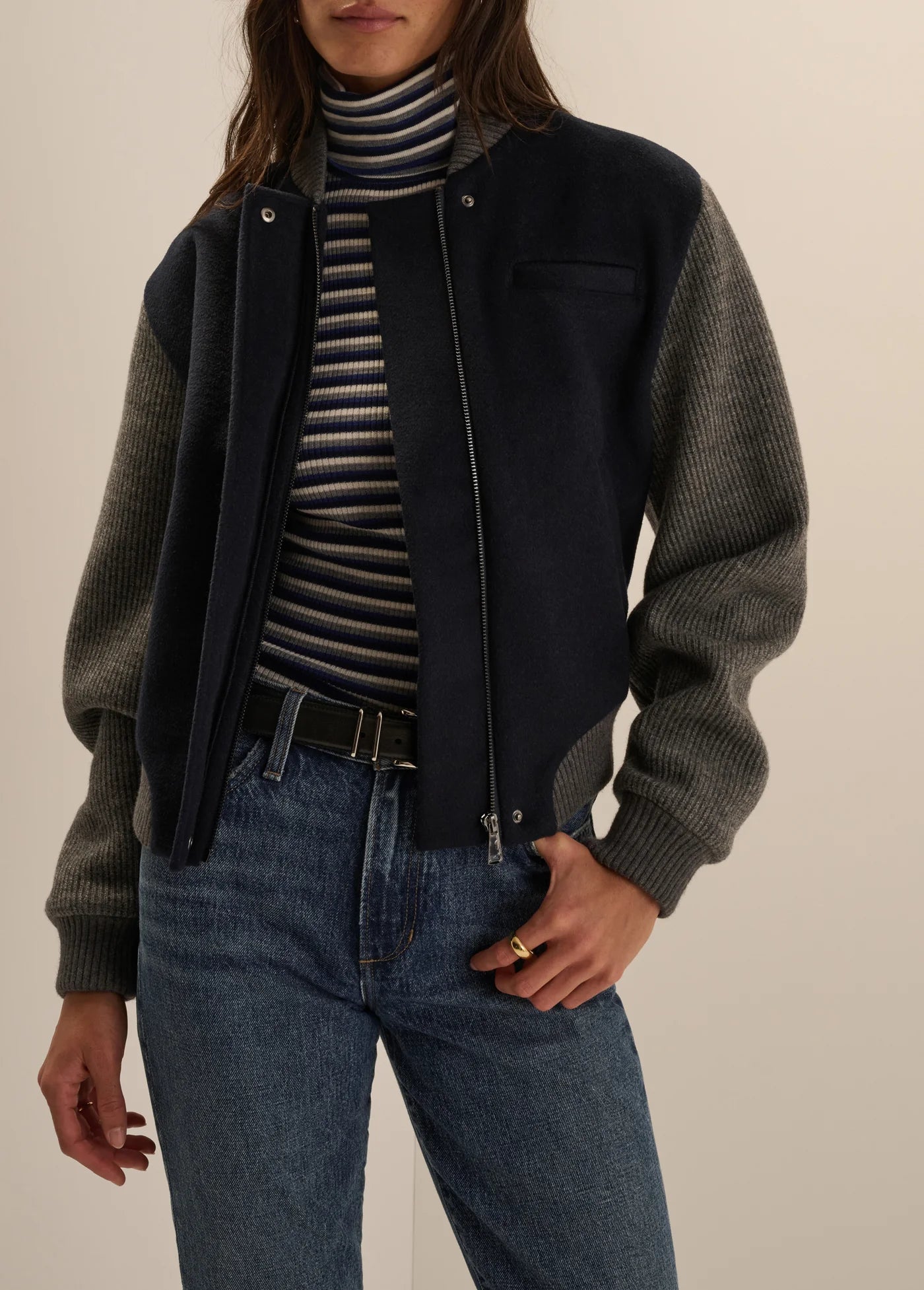 The Studio Bomber- Navy Grey