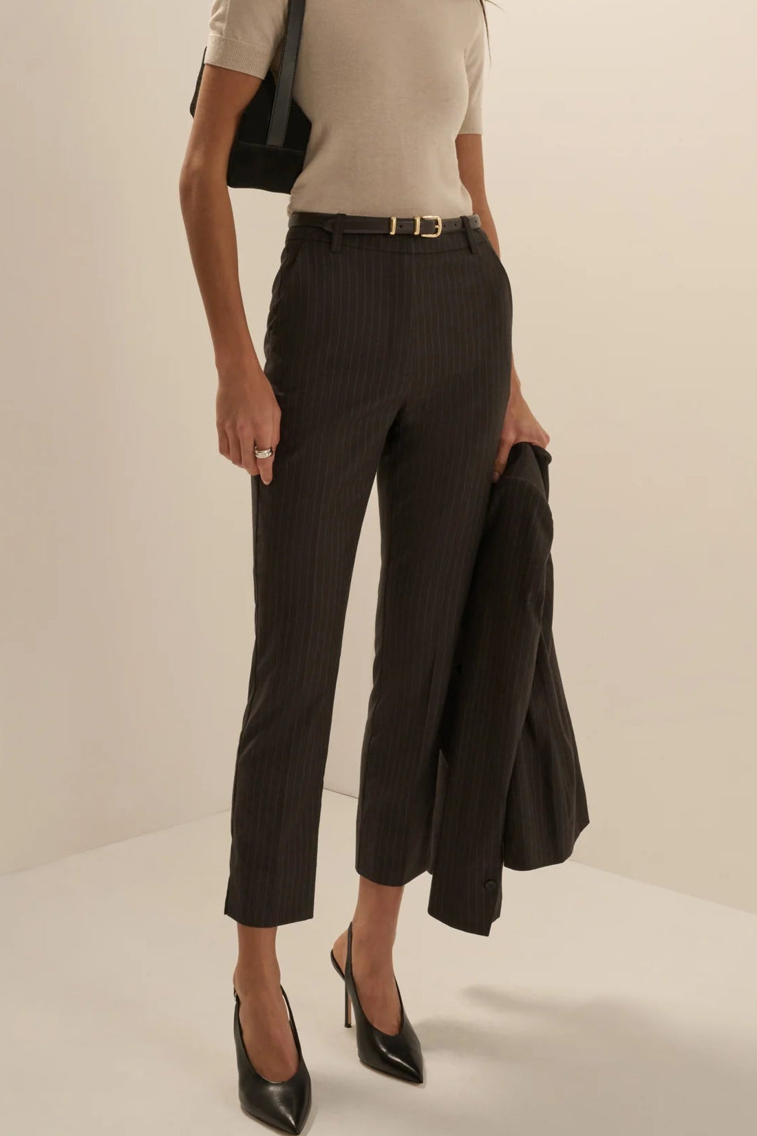 The Favorite Cigarette Pant- Espresso Pinstripe